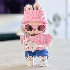 Luxury pink/denim Labubu outfit